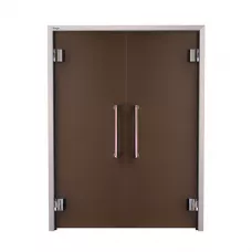 Дверь стеклянная двустворчатая — матированная бронза, бронзовый профиль, 15х200 (1500*1990)
