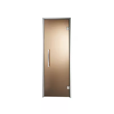 Дверь стеклянная — бронза матированная, серебристый профиль, 9х21 (880*2090)