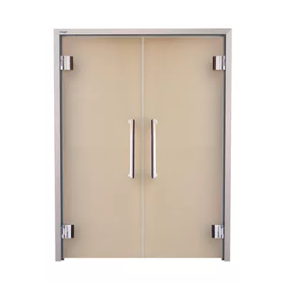 Дверь стеклянная двустворчатая — графит матированный, бронзовый профиль, 15х200 (1500*1990)