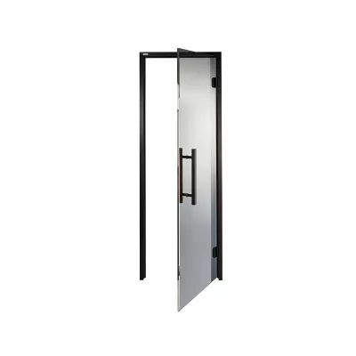 цена Дверь стеклянная — графит, черный профиль,  9х21 (880*2090)