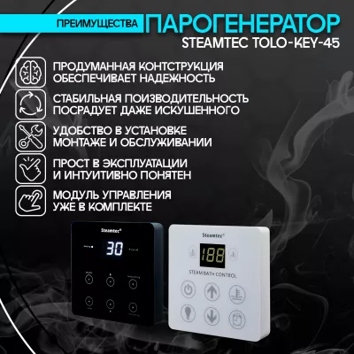 Steamtec TOLO KEY 45 - 4.5 кВт (стандартный модуль управления), парогенератор для хамама и турецкой бани