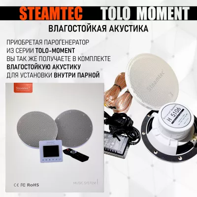 Steamtec TOLO MOMENT 240 - 24 кВт парогенераторы для хамама и турецкой бани / Серия PLATINUM со встроенной музыкой, пультом на 9-ти языках и возможностью монтажа без термодатчиков