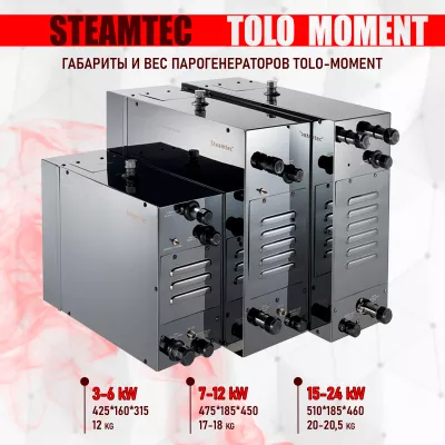 Steamtec TOLO MOMENT 150 - 15 кВт парогенераторы для хамама и турецкой бани / Серия PLATINUM со встроенной музыкой, пультом на 9-ти языках и возможностью монтажа без термодатчиков