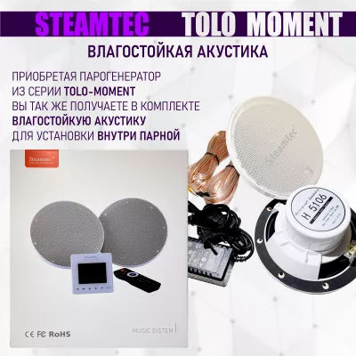 Steamtec TOLO MOMENT 120 - 12 кВт парогенераторы для хамама и турецкой бани / Серия PLATINUM со встроенной музыкой, пультом на 9-ти языках и возможностью монтажа без термодатчиков