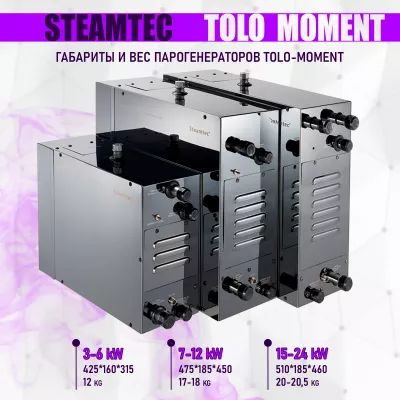 Steamtec TOLO MOMENT 120 - 12 кВт парогенераторы для хамама и турецкой бани / Серия PLATINUM со встроенной музыкой, пультом на 9-ти языках и возможностью монтажа без термодатчиков