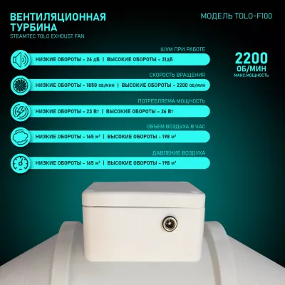 Влагостойкая вентиляционная турбина для хамамов и турецких бань Steamtec Tolo exhaust fan, TOLO-F100