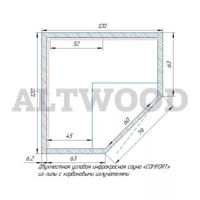 фото Двухместная угловая инфракрасная сауна «COMFORT» из липы с карбоновыми излучателями