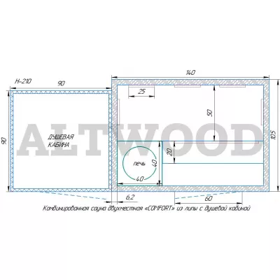 фото Комбинированная сауна двухместная «COMFORT» из липы с душевой кабиной