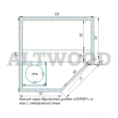 фото Финская сауна двухместная угловая «COMFORT» из липы с электрической печью