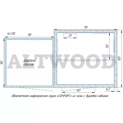 фото Одноместная инфракрасная сауна «COMFORT» из липы с душевой кабиной