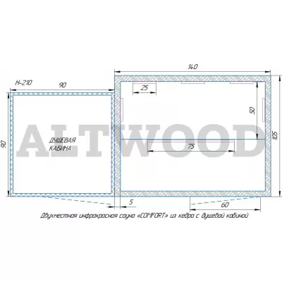фото Двухместная инфракрасная сауна «COMFORT» из кедра с душевой кабиной