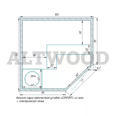 фото Финская сауна трехместная угловая «COMFORT» из липы с электрической печью