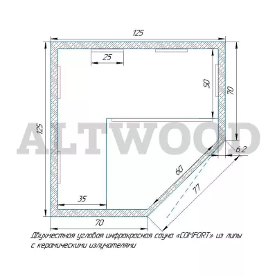 фото Двухместная угловая инфракрасная сауна «COMFORT» из липы с керамическими излучателями