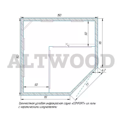 фото Трехместная угловая инфракрасная сауна «COMFORT» из липы с керамическими излучателями