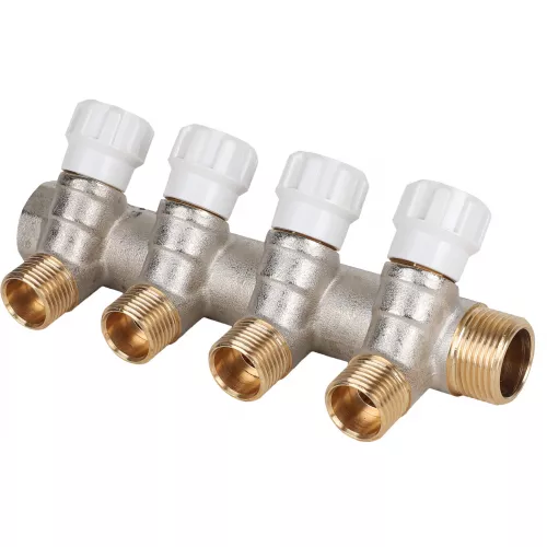 Коллектор латунный с регулирующими вентилями MVI 3/4&quot;x1/2&quot;x4 выхода