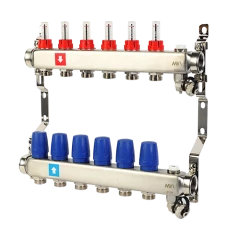 Коллектор с расходомерами, дренажным краном и краном Маевского, 6 вых.
