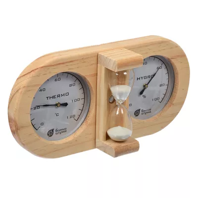 купить Термометр с гигрометром Банная станция с песочными часами 27х13,8х7,5 см Банные Штучки 18028