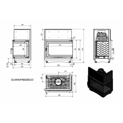 Топка OLIWIA/P/BS/DECO, Г-образное стекло справа