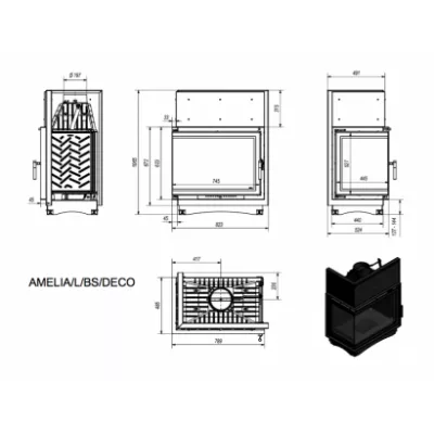 Топка AMELIA/L/BS/DECO, Г-образное стекло слева