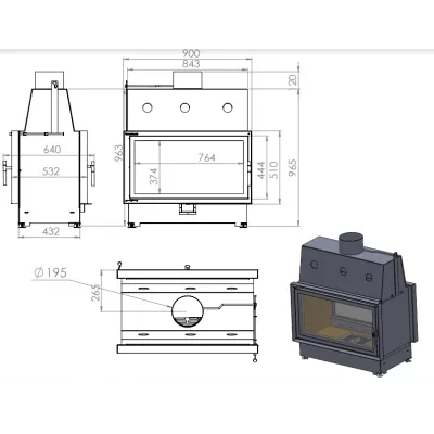 фото Топка ECT Double 90x51/C 15 кВт, 900/510, туннель, футеровка чугун