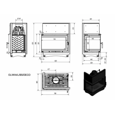 Топка OLIWIA/L/BS/DECO, Г-образное стекло слева