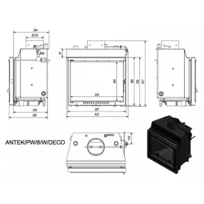 Топка с водяным контуром ANTEK/PW/8/W/DECO, змеевик