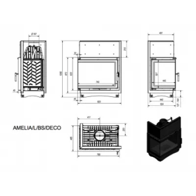 Топка AMELIA/L/BS/DECO, Г-образное стекло слева