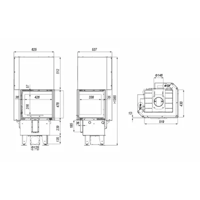 фото Топка DEFRO HOME INTRA XSM BP MINI G, 8 кВт, 519/478/430мм, угловое стекло справа, гильотина