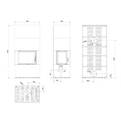 Каминокомплект FLOKI в облицовке CEMENTO GRIGIO BOCCIARDATA, угловое стекло слева