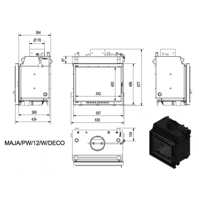 купить Топка с водяным контуром MAJA/PW/12/W/DECO, змеевик