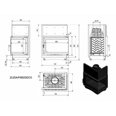 купить Топка ZUZIA/P/BS/DECO, Г-образное стекло справа