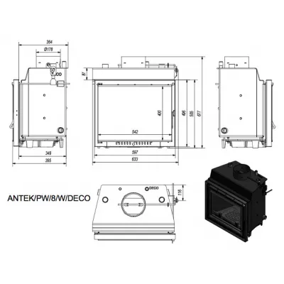 купить Топка с водяным контуром ANTEK/PW/8/W/DECO, змеевик