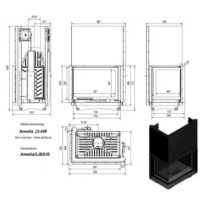 купить Топка AMELIA/L/BS/G, Г-образное стекло слева, гильотина