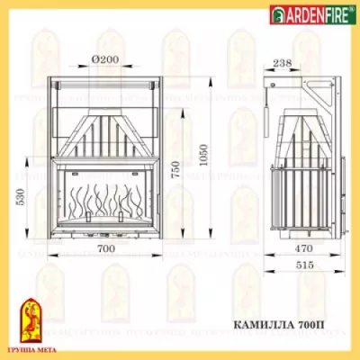 фото Каминокомплект Мета (облицовка Паллада 600/700, топка Камилла 700П)