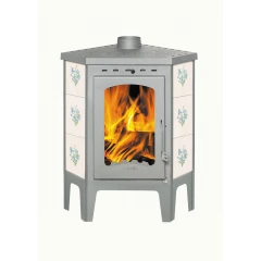 Печь-камин БАВАРИЯ УГЛОВАЯ с плитой незабудка