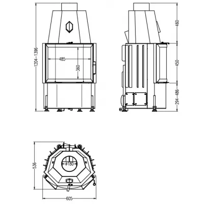 Каминная топка 600/45 K ECOPLUS, чёрная рамка (Hark)