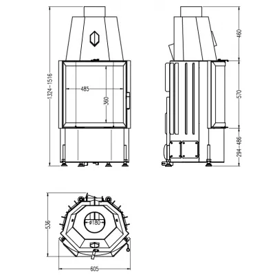 Каминная топка 600/57 K ECOPLUS, чёрная рамка (Hark)