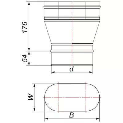 Переходник прямой с круга D200 на овал 120x240, AISI 321 (Вулкан)