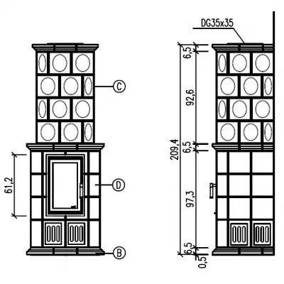 Печь BELLA ROSA 15 ECOplus, hellbraun, черная рамка (Hark)