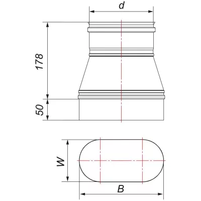 Переходник прямой с овала 120x240 на круг D200, AISI 321 (Вулкан)