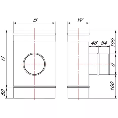 Тройник 90° 120x240 с патрубком круглого сечения D130, AISI 321 (Вулкан)