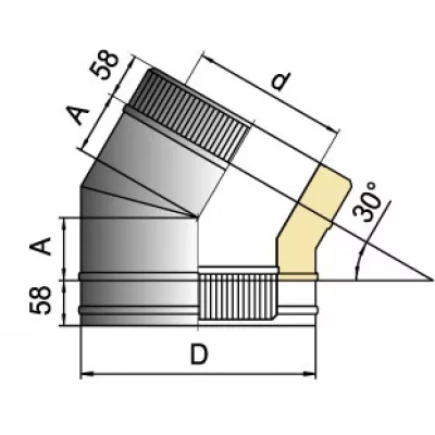 Отвод 30° DOTH D104 с изоляцией 50 мм, AISI 321/304 (Вулкан)
