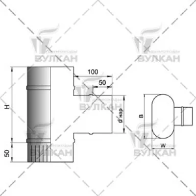 Тройник 90° VOG 100х200 на D130.7R, AISI 321 (Вулкан)