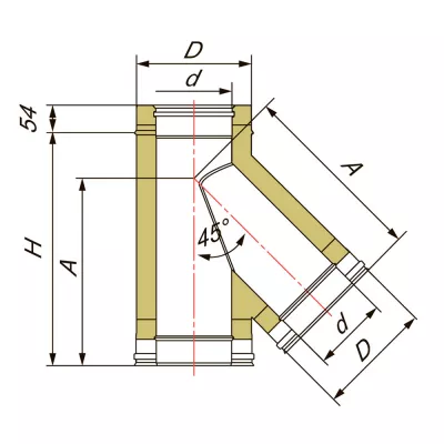 Тройник 45° D130/330, изоляция 100 мм, AISI 321/304 (Вулкан)