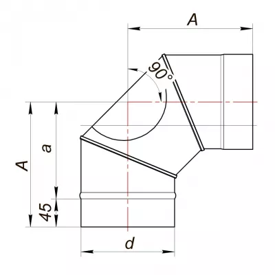 Отвод 90° с лючком ревизии D120, AISI 439 (Вулкан)