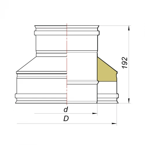 Переходник термо-моно с коническим переходом с D120/220 на D120, AISI 321/439 (Вулкан)