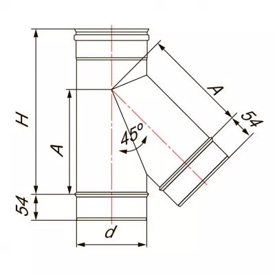 Тройник 45° D150, AISI 304 (Вулкан)