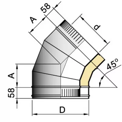 Отвод 45° DOTH D104 с изоляцией 50 мм, AISI 321/304 (Вулкан)