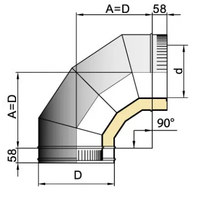 Отвод 90° DOTH D104 с изоляцией 50 мм, AISI 321/304 (Вулкан)