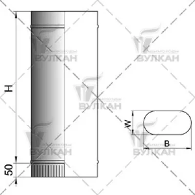 Труба VOG 100х200 L1000, AISI 321 (Вулкан)